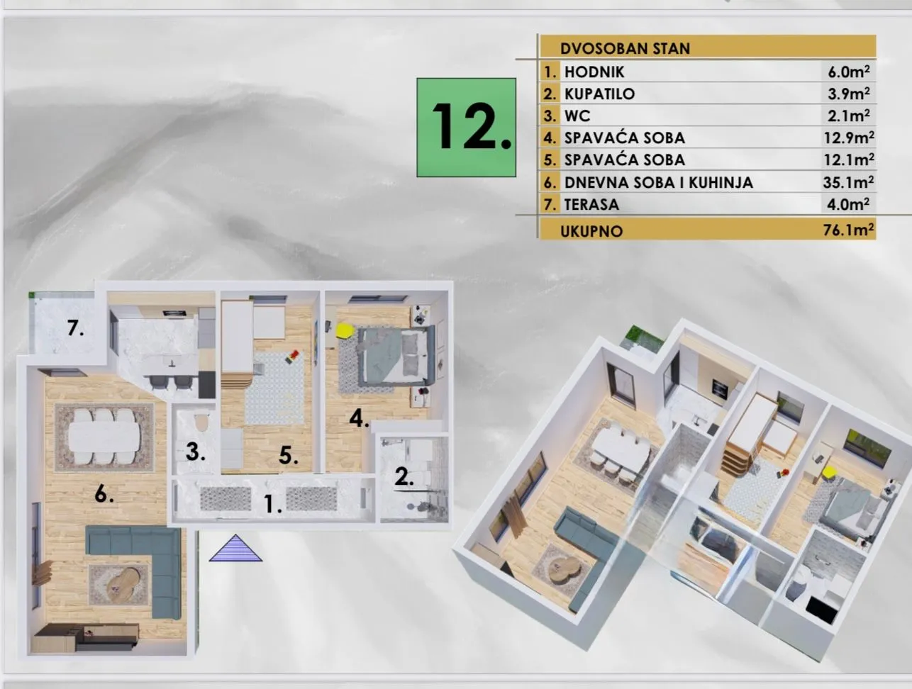 Sale, two bedroom apartment, 71m², Ilino, Bar