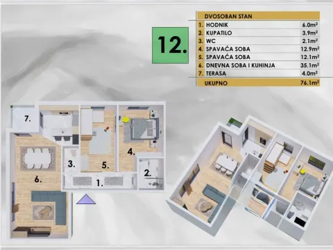 Sale, two bedroom apartment, 71m², Ilino, Bar - image 2