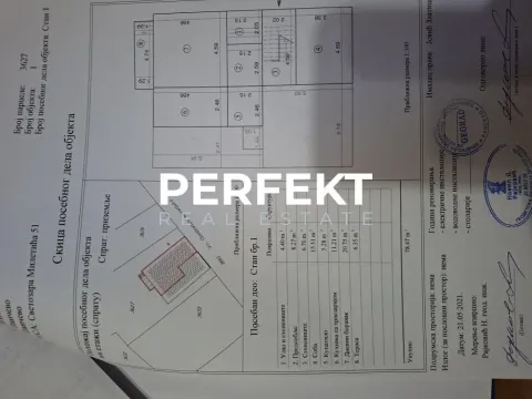 Skica posebnog dela objekta sa tabelom površina i tehničkim podacima. - image 15