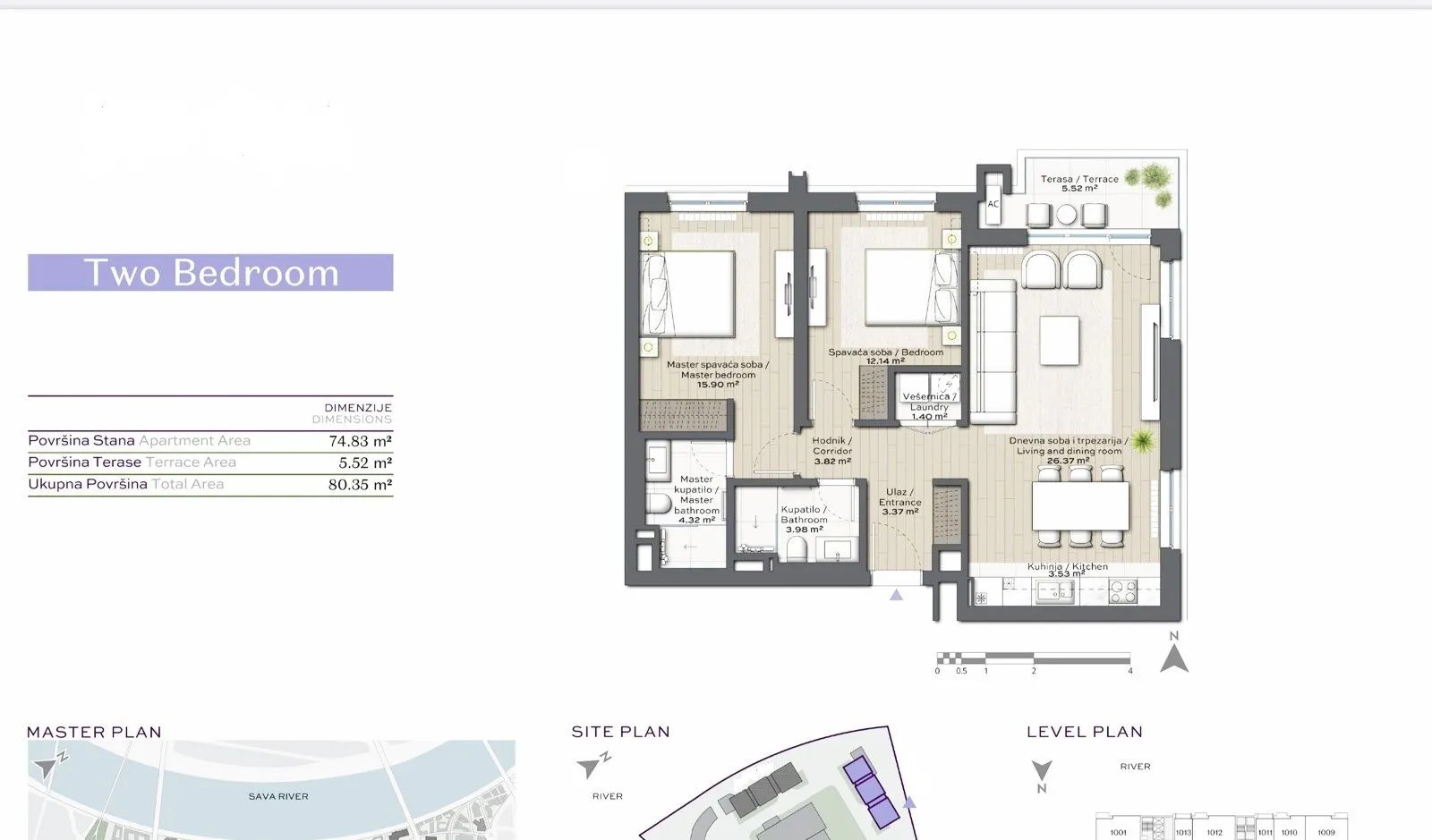 Sale, three bedroom apartment, 80m², Savski Venac, Beograd