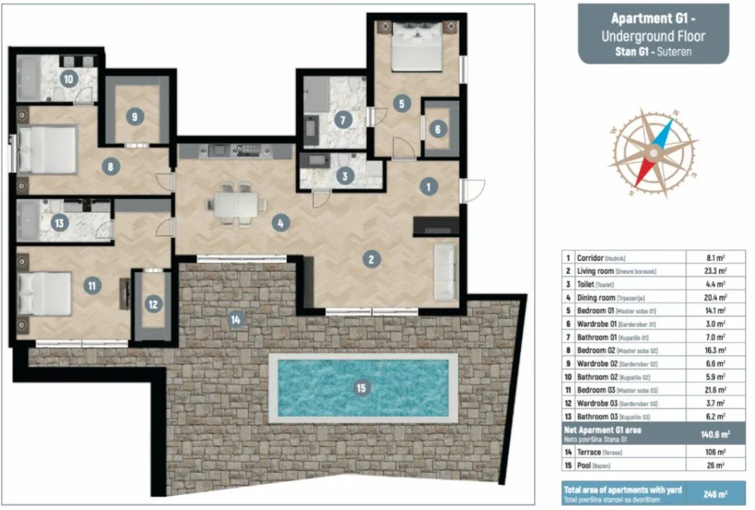 Prodaja, trosoban stan, 246m², Donja Lastva, Tivat