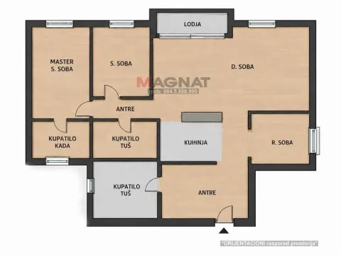Dvodimenzionalni plan stana sa rasporedom prostorija. - image 3
