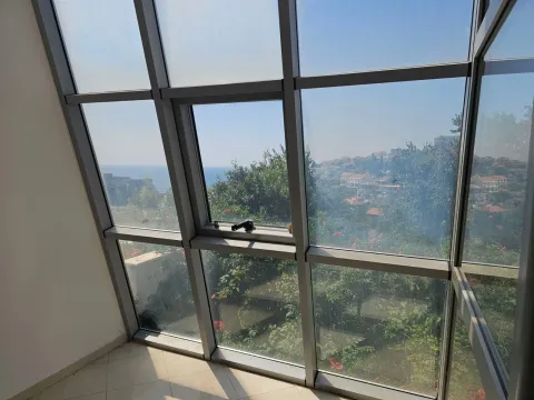 Pogled na more i zelenilo kroz velike staklene prozore. - image 13
