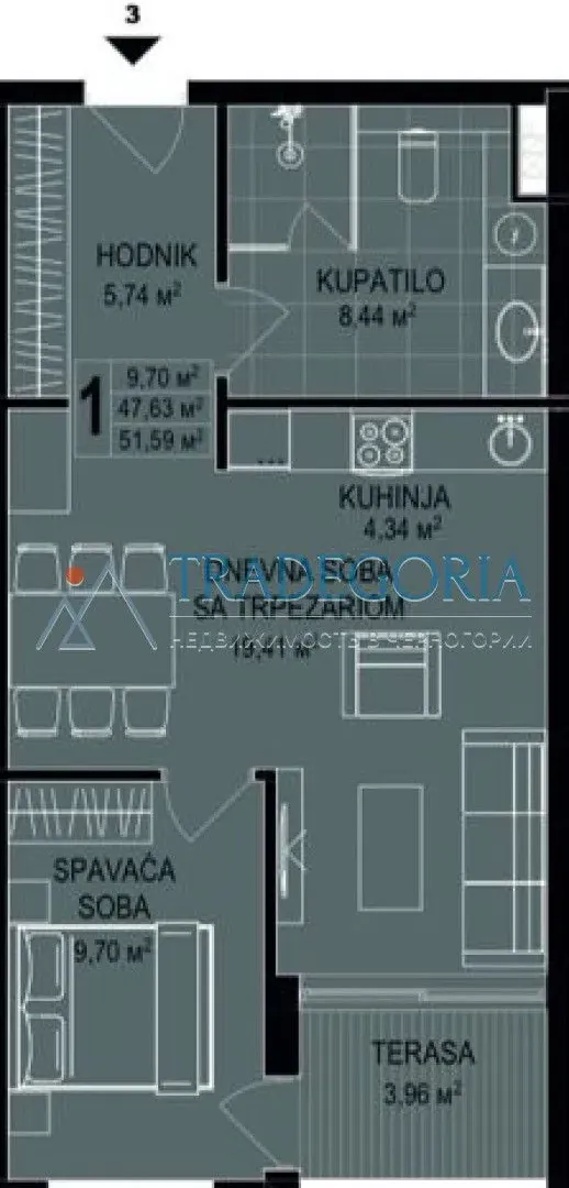 Prodaja, jednosoban stan, 52m², Bečići, Budva