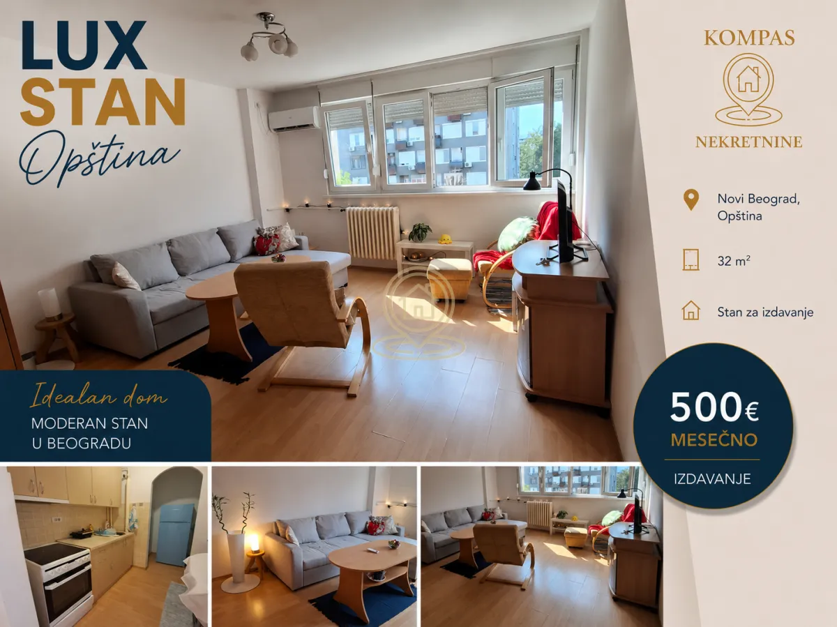 Rent, one bedroom apartment, 32m², Novi Beograd Sve Podlokacije, Beograd