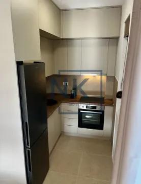 Small equipped kitchen with built-in units and a refrigerator. - image 3