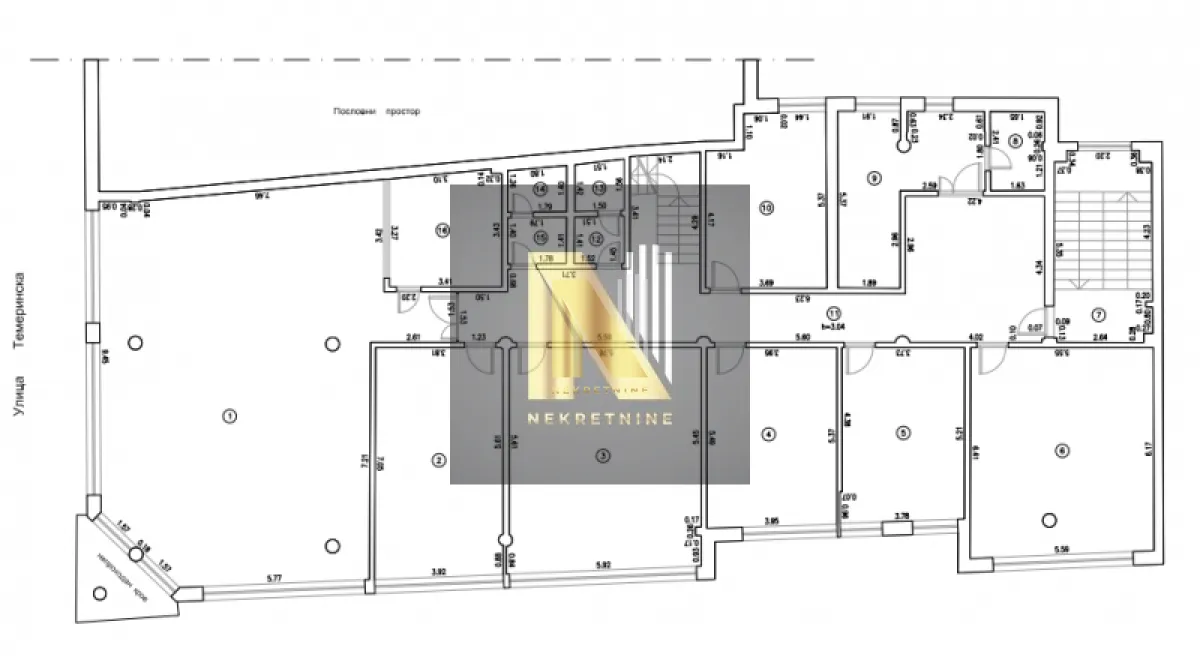 Floor plan with room dimensions.