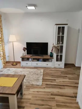 Uređena dnevna soba sa TV komodom i vitrinom. - image 3
