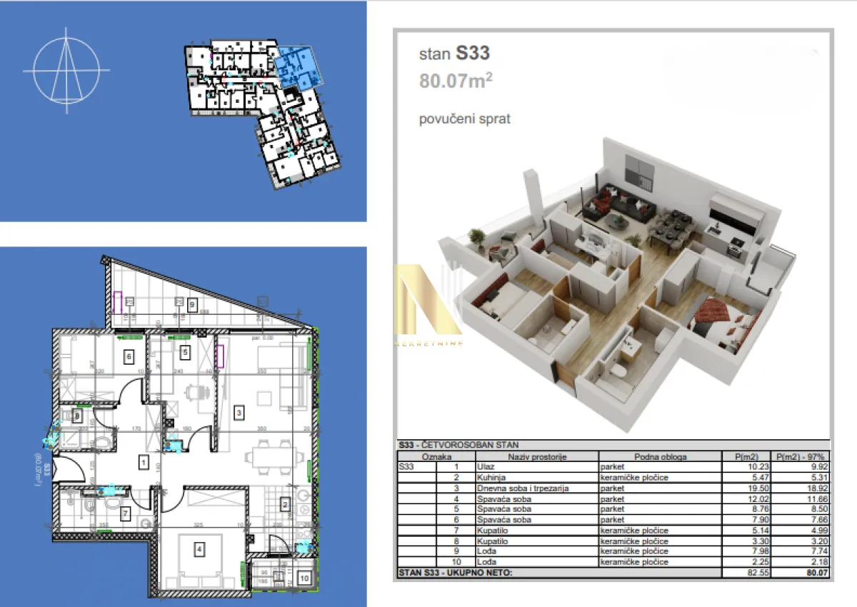 Prodaja, trosoban stan, 80m², Salajka, Novi Sad Sve Podlokacije
