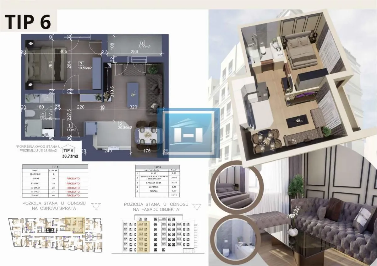 Sale, one bedroom apartment, 38m², Centar, Ćuprija