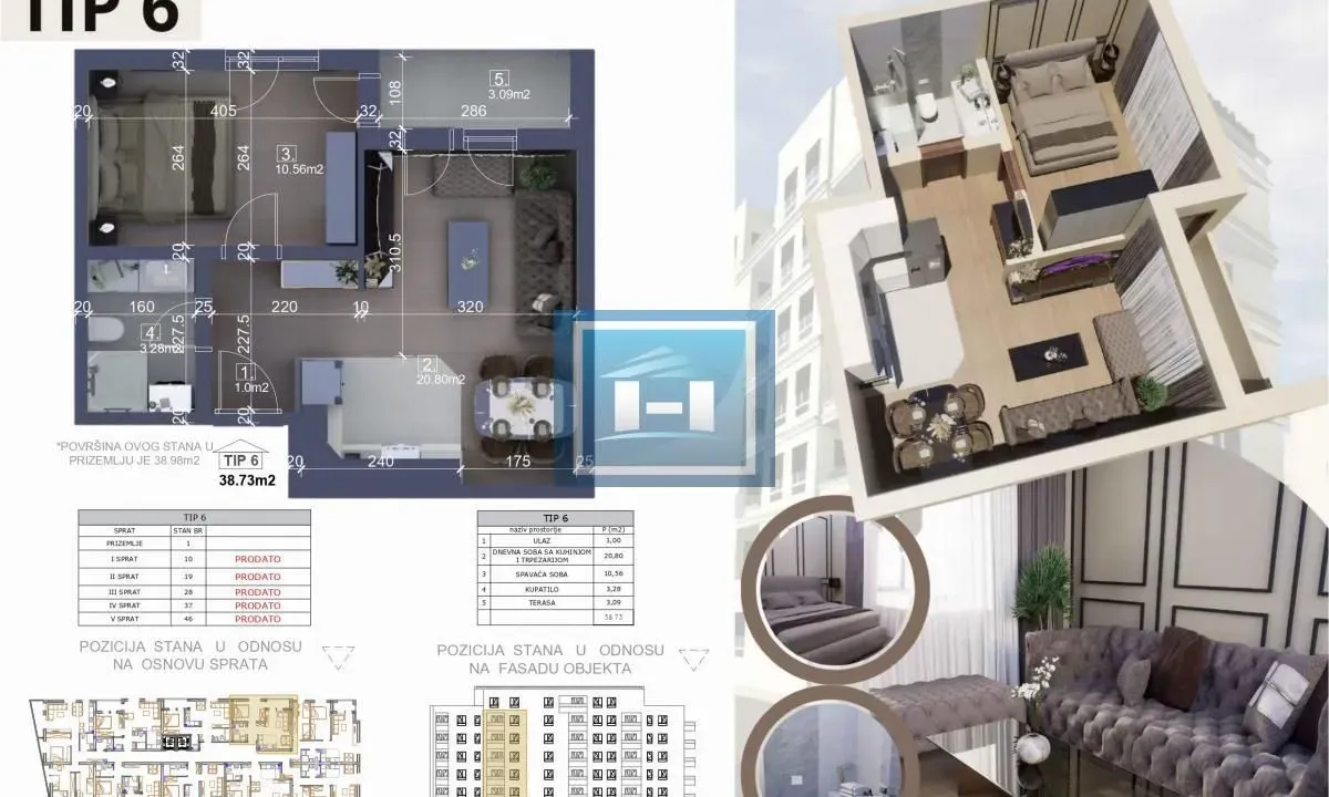 Prodaja, jednosoban stan, 38m², Centar, Ćuprija