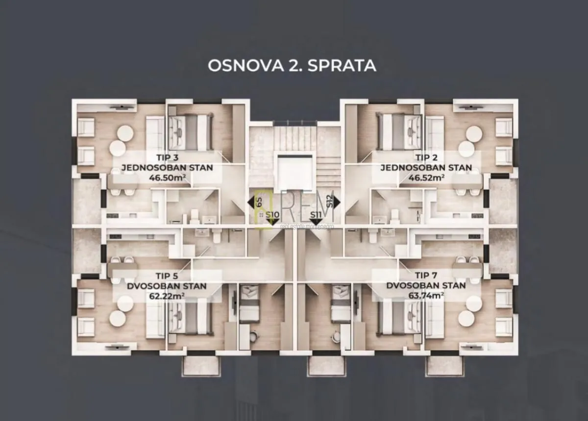 Prodaja, jednosoban stan, 46m², Stari Aerodrom, Podgorica