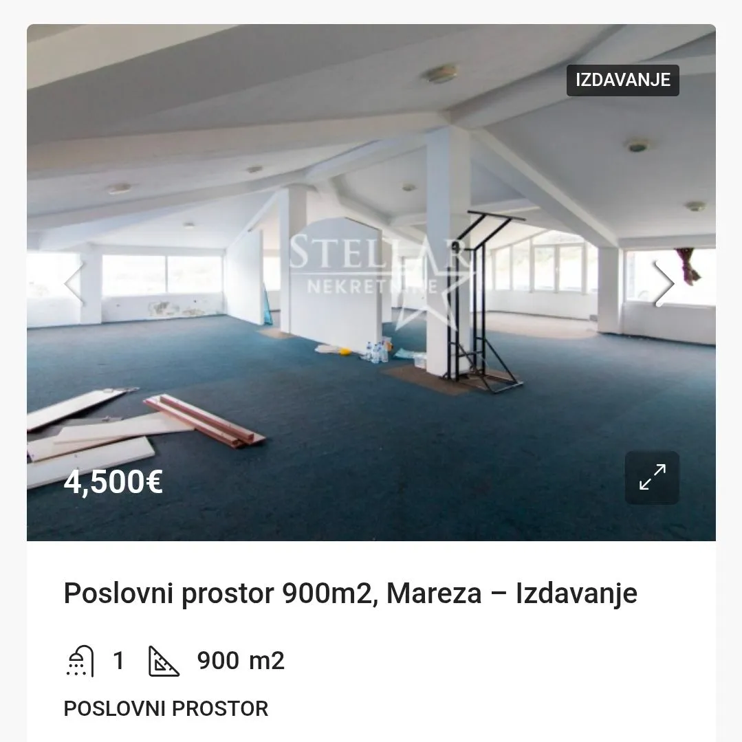 Izdavanje, poslovni prostor, 900m², Mareza, Podgorica