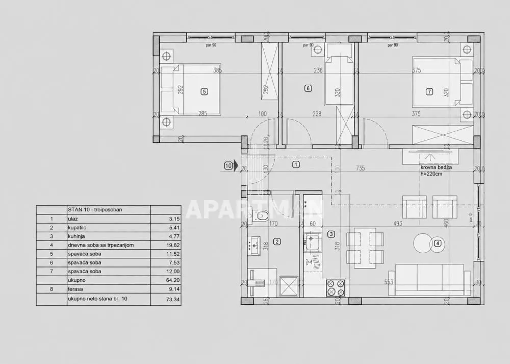 Sale, three bedroom apartment, 73m², Lekino Brdo, Voždovac Sve Podlokacije