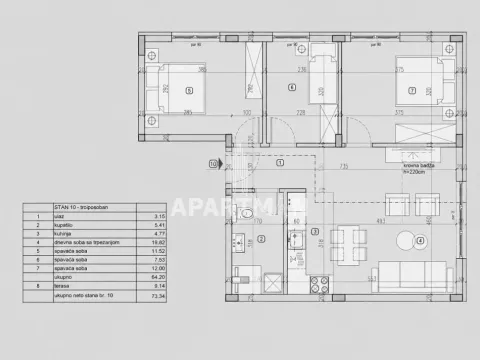 Sale, three bedroom apartment, 73m², Lekino Brdo, Voždovac Sve Podlokacije - image 3