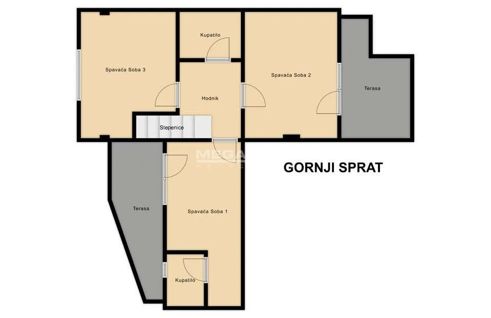 Floor plan of the upper level of the property.