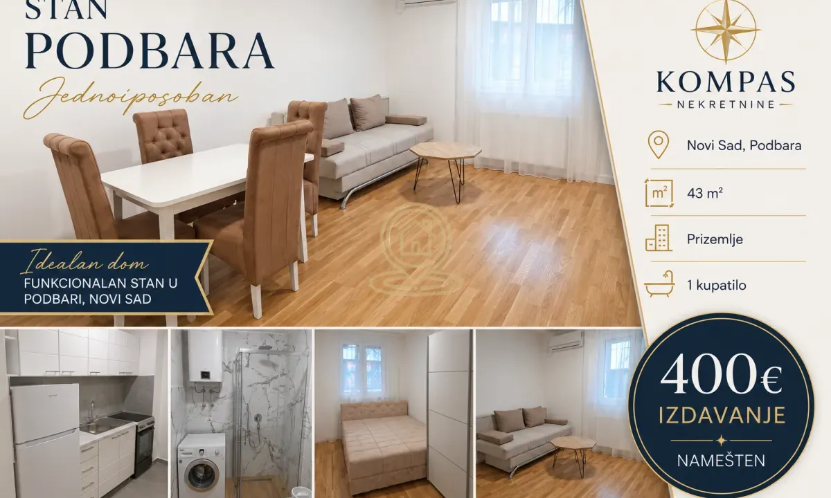Rent, one bedroom apartment, 43m², Podbara, Novi Sad Sve Podlokacije