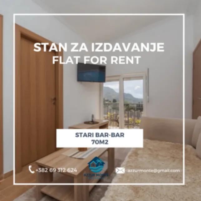 Izdavanje, dvosoban stan, 70m², Stari Bar, Bar