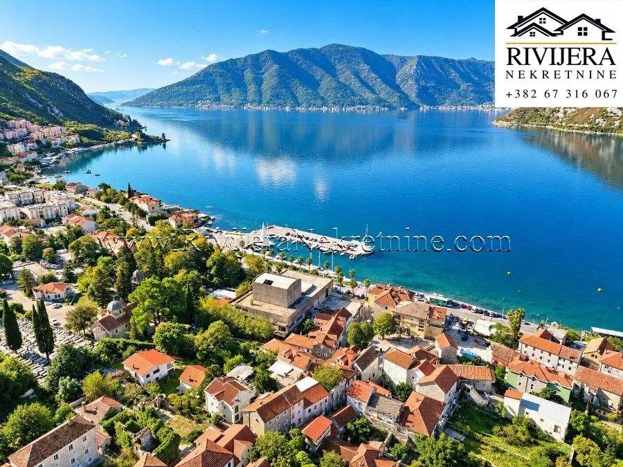 Bird's-eye view of the coastline and the sea.