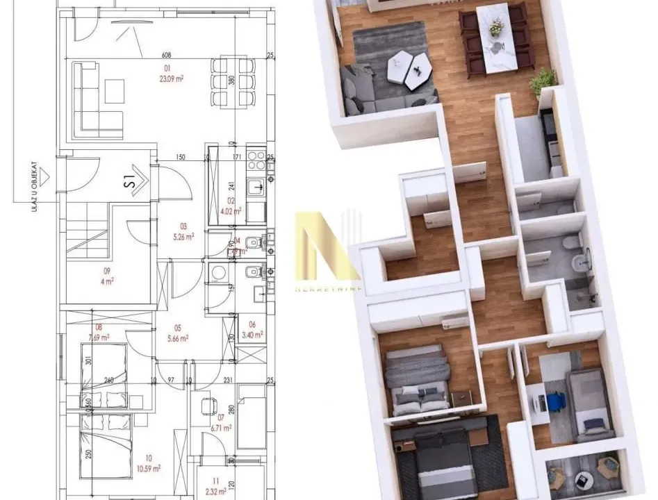 Sale, four bedroom apartment, 74m², Karagača, Petrovaradin