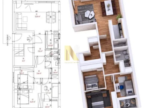 Sale, four bedroom apartment, 74m², Karagača, Petrovaradin