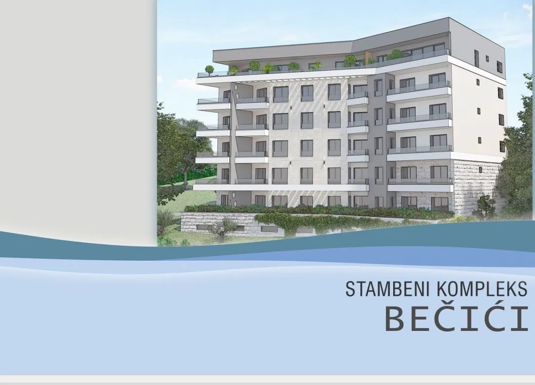 Render stambene zgrade sa terasama i uređenom okolinom.
