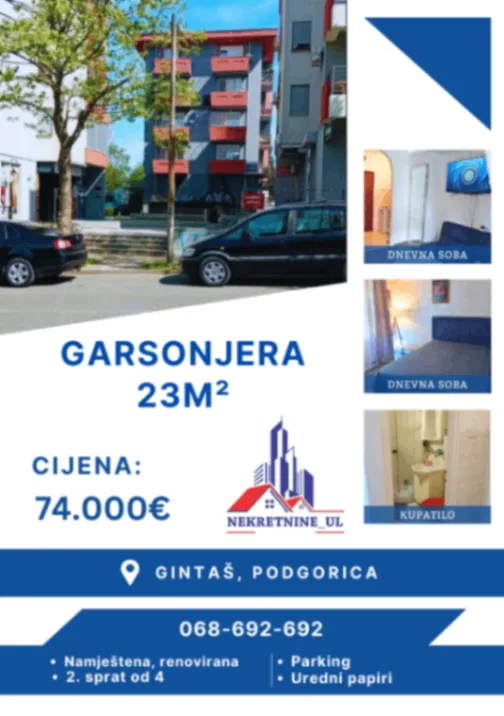 Sale, studio apartment, 23m², Gintaš, Podgorica