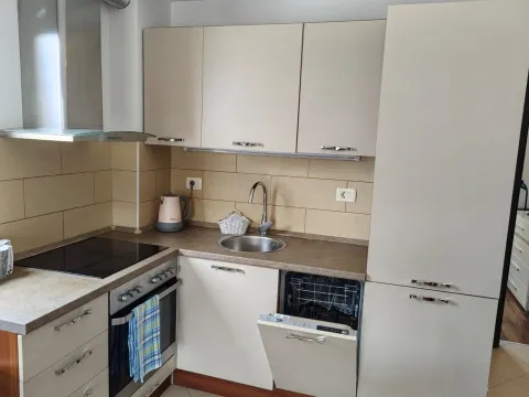 Small equipped kitchen with built-in appliances and a sink. - image 5