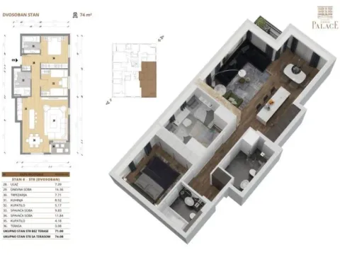Prodaja, dvosoban stan, 74m², Blok 6, Podgorica - image 3