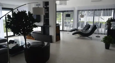 Prostrani dnevni boravak sa modernim namještajem i kaminom. - image 15
