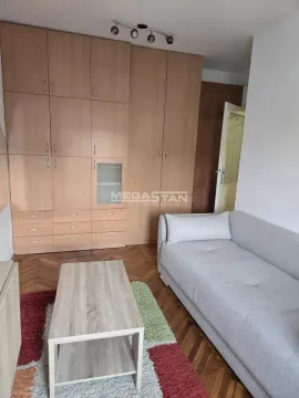 Living room with a sofa, coffee table, and built-in closets. - image 2