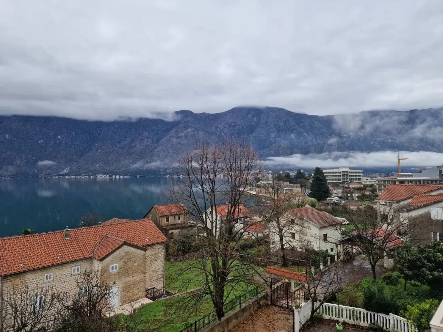 View from the terrace overlooking the bay and mountains.