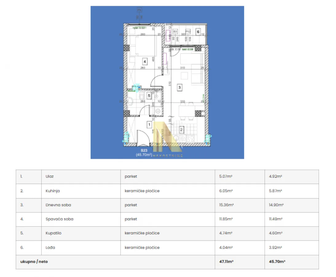 Prodaja, dvosoban stan, 46m², Salajka, Novi Sad Sve Podlokacije