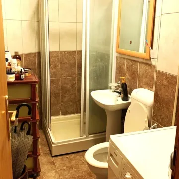 Manje kupatilo sa tuš kabinom, umivaonikom, WC šoljom i veš mašinom. - image 6