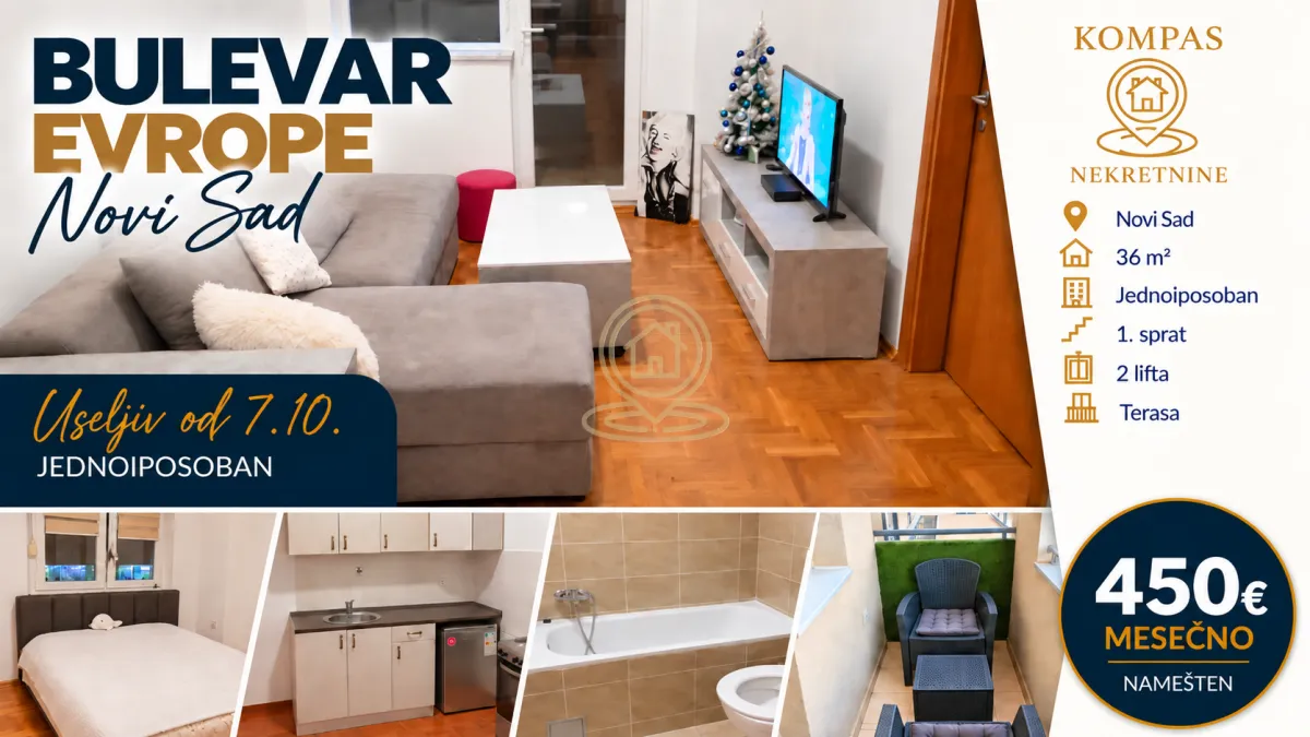 Izdavanje, jednosoban stan, 36m², Nova Detelinara, Novi Sad Sve Podlokacije
