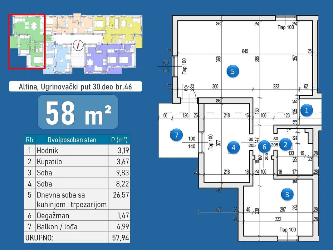 Prodaja, dvosoban stan, 58m², Altina, Beograd