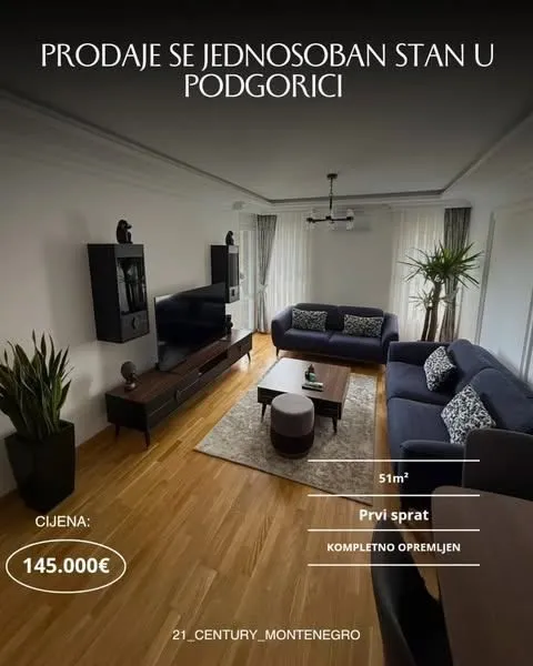 Prodaja, jednosoban stan, 51m², Zabjelo, Podgorica