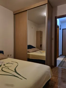 A bedroom featuring a large built-in wardrobe with a mirror. - image 5