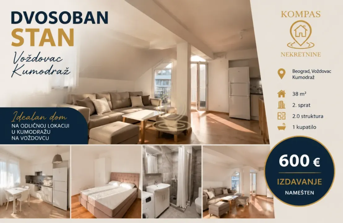 Rent, two bedroom apartment, 38m², Kumodraž 1, Kumodraž Sve Podlokacije