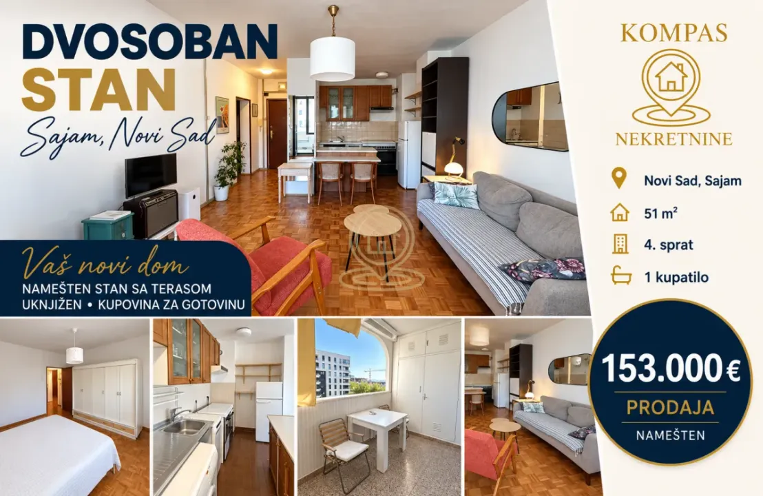 Sale, two bedroom apartment, 51m², Sajmište, Novi Sad