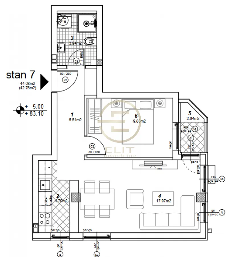 Sale, two bedroom apartment, 42m², Telep, Novi Sad Sve Podlokacije