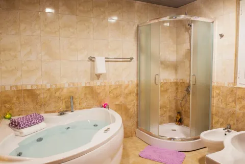 Kupatilo opremljeno ugaonom kadom, tuš kabinom, bideom i umivaonikom. - image 12