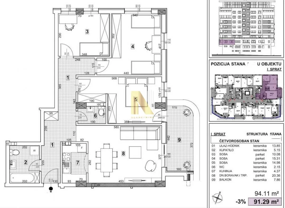 Sale, four bedroom apartment, 92m², Telep, Novi Sad Sve Podlokacije