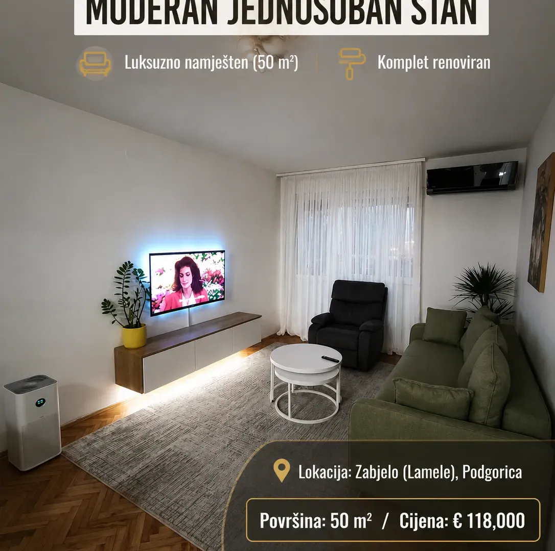 Prodaja, jednosoban stan, 50m², Zabjelo, Podgorica