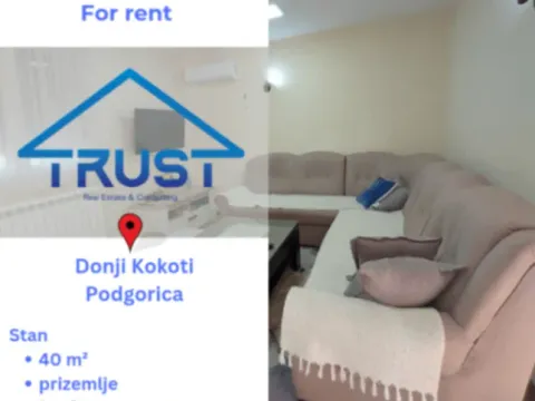 Izdavanje, jednosoban stan, 40m2, Donji Kokoti, Podgorica