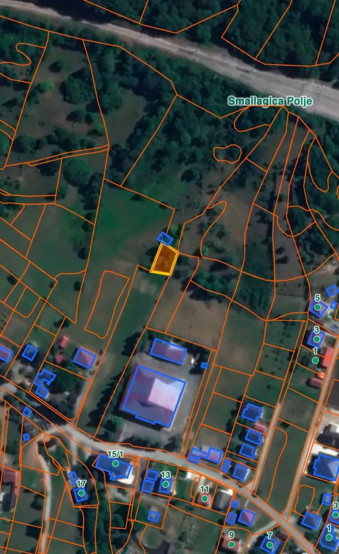 Kastastarski plan lokacije sa ucrtanim parcelama.