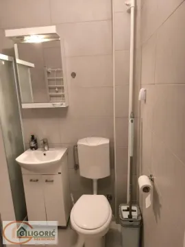 Small bathroom with a sink, toilet, and mirror cabinet. - image 11