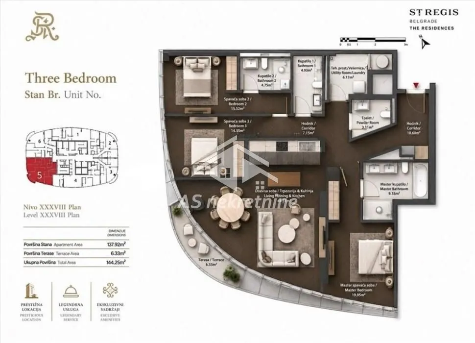 Rent, four bedroom apartment, 144m², Savski Venac, Beograd