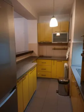 Smaller kitchen with yellow kitchen cabinets and countertops. - image 4
