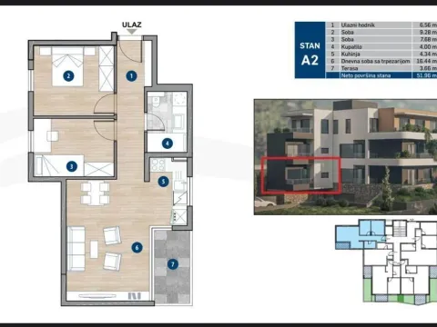 Sale, two bedroom apartment, 51m², Dobrota, Kotor - image 10